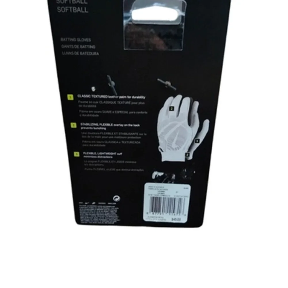 Nike Hyperdiamond Pro Batting Gloves Medium‎ White Gold Unisex Softball Baseball